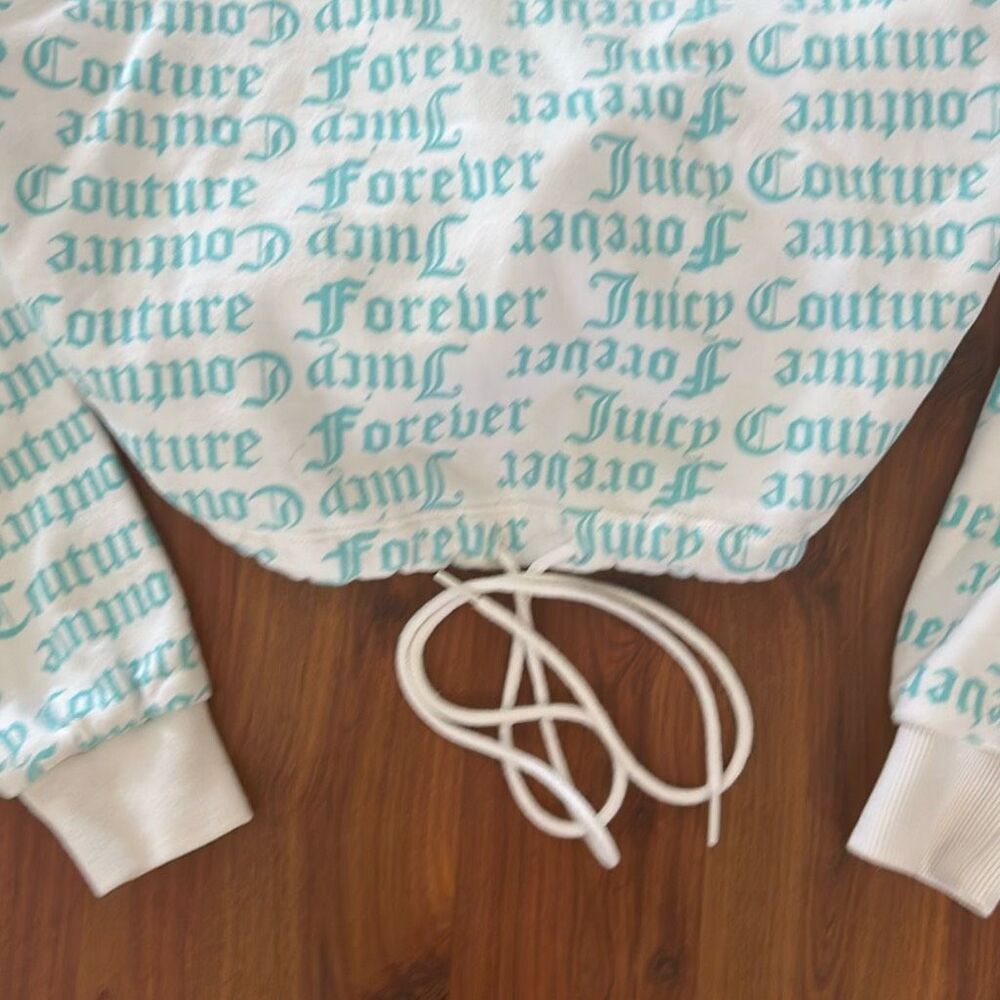 Juicy couture / forever 21 cropped white turquoise sweatshirt size small - Picture 3 of 5